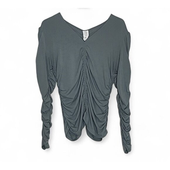 JOIE Tops - Anthropologie Joie Ruched Top Medium Gray V-Neck Long Sleeve Draped Blouse M